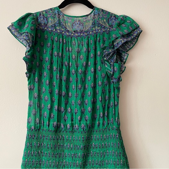 Veronica Beard Brindelle Mini Dress Smocked Flutter Sleeve Kelly Green Size 4 - Picture 12 of 15